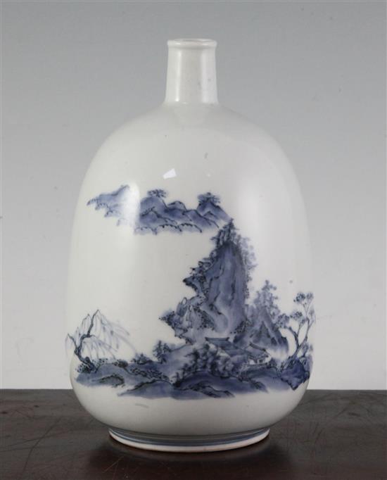 A Japanese Hirado blue and white sake flask (tokkuri), c.1750-1800, 18.5cm